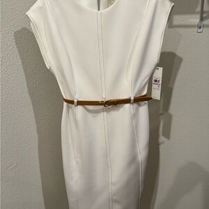 Calvin Klein Cream Midi Dress with Tan BeltNET